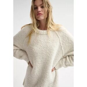 Free People Oversized‎ Teddy Tunic Sweater Fuzzy Slouchy Oversize Ivory Small